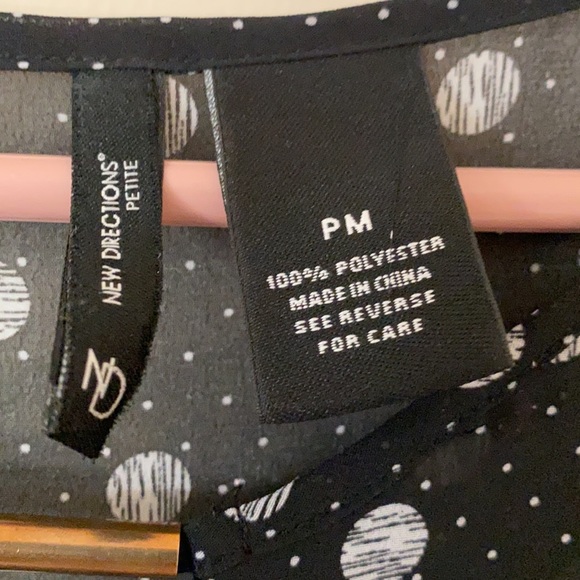 NEW DIRECTIONS POLKA DOT SHEER LONG SLEEVE BLOUSE PETITE MEDIUM BLACK AND WHITE - Picture 5 of 10